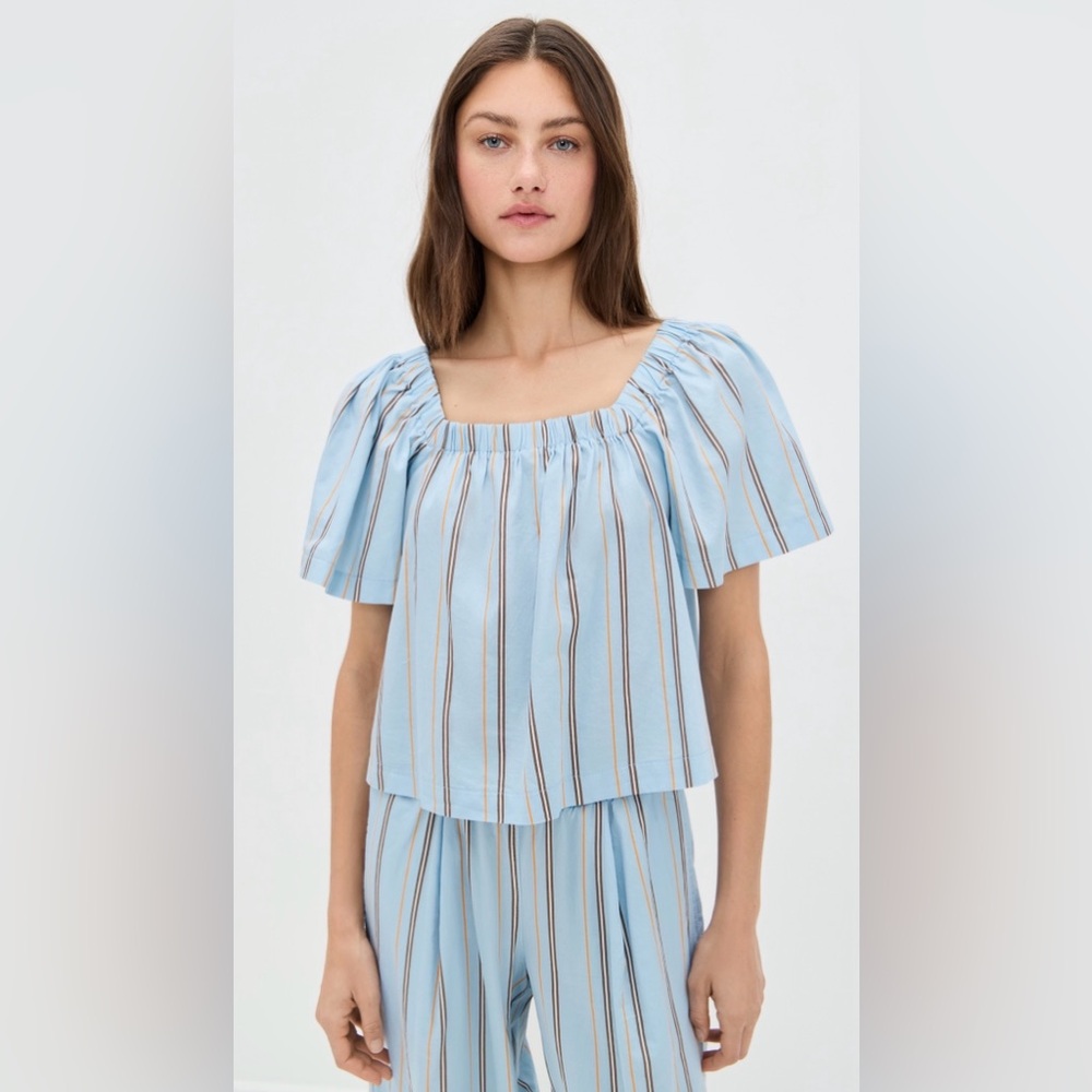 NWT Stateside Column Stripe Poplin Swing Light Blue Striped Top